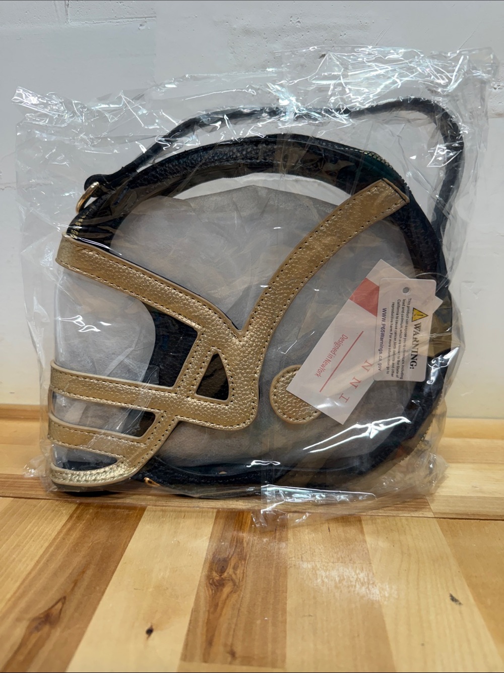 Clear Round Crossbody Bag with Beige Trim - Picture 2 of 4